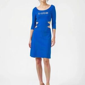 BEBE Cutout Midi Bodycon Dress Blue Petite Small